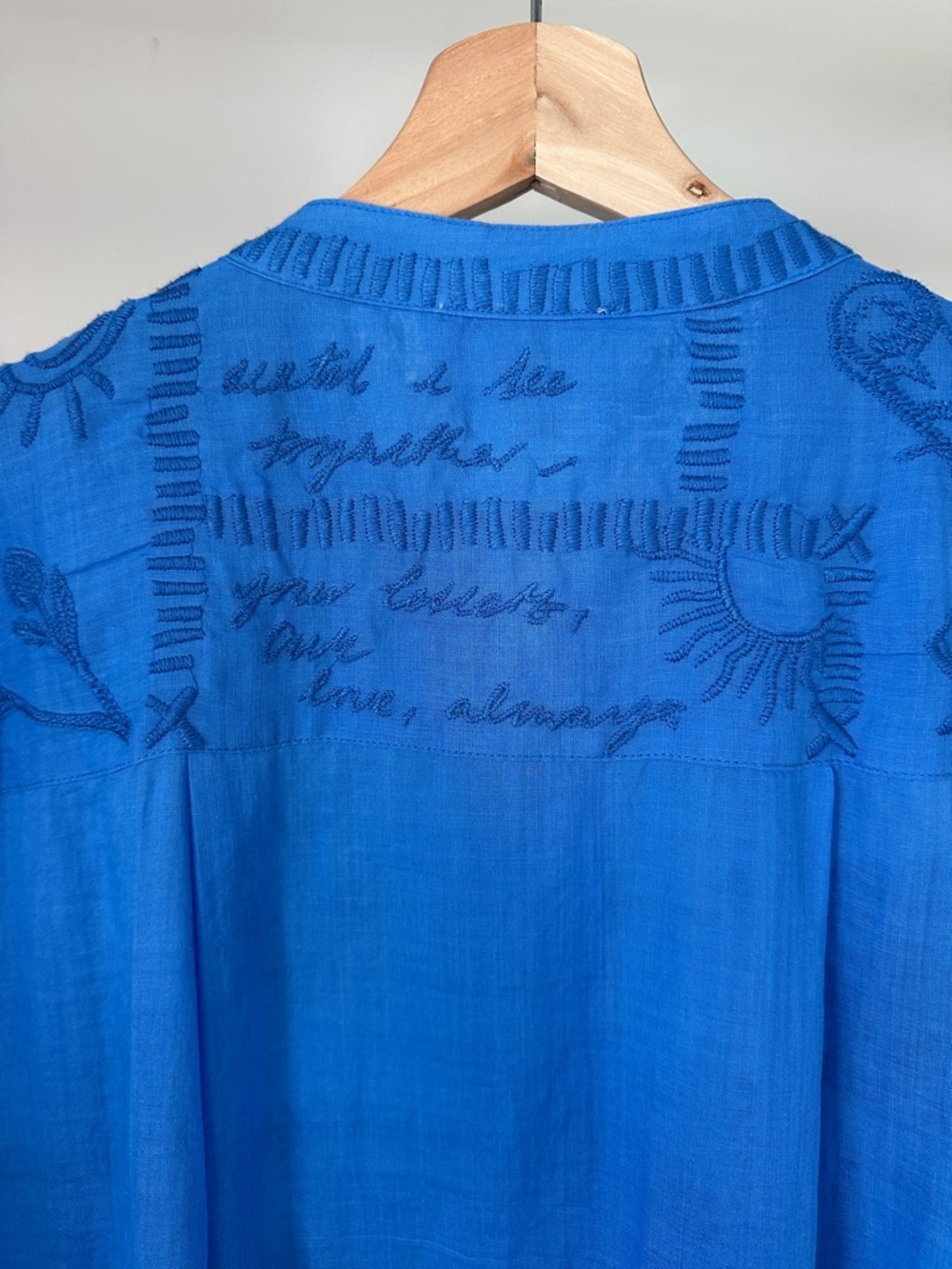 Johnny Was Bright Blue Embroidered Button-Front Tunic - Picture 5 of 9